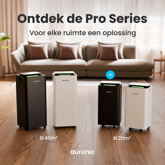 Déshumidificateur et purificateur d'air Auronic - Série Pro - 12L par jour - Fonction Lavage-Séchage - Chambre à coucher, salle de bain et salon - Déshumidificateur pour la maison - Noir