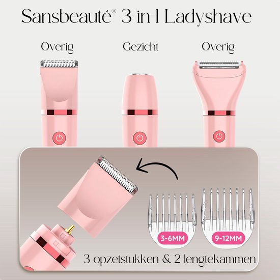 Sansbeauté® 3-in-1 Ladyshave - avec écran - électrique - rechargeable par USB