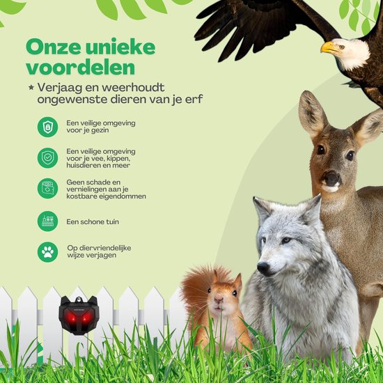 Vulpes Goods® Repellent - Répulsif pour oiseaux - Répulsif pour pigeons - alimentation solaire - Répulsif pour oiseaux et autres prédateurs - version PRO