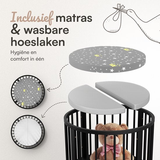 Flowsense Baby Box - Parc pour enfants rond - Parc pour enfants - Avec matelas - Hauteurs réglables - Roulettes - Noir