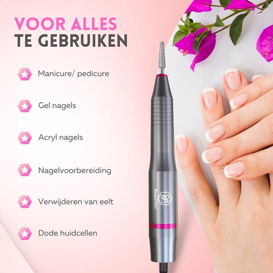 Lime à ongles électrique - Beeperfect - Coupe-ongles - Ensemble manucure et pédicure - 12 embouts et 60 rouleaux de ponçage - 4 accessoires supplémentaires