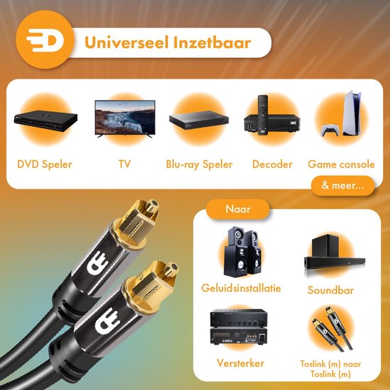 Drivv. Premium Toslink Optical Cable - Câble audio optique - Barre de son - Mâle vers Mâle - 1 mètre - Noir