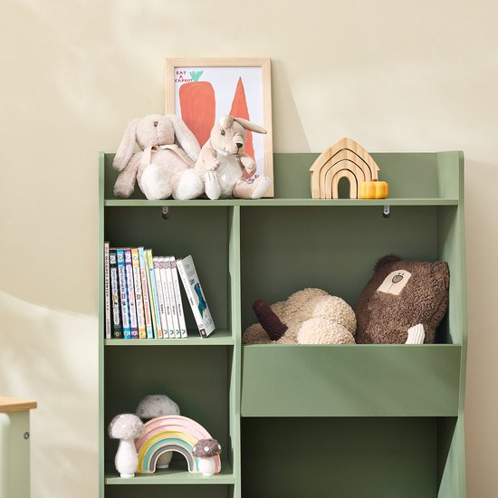 Sobuy Bibliothèque de rangement pour enfants avec 5 compartiments Meuble de rangement étagère pour jouets Bibliothèque porte-revues Vert 80x34x104cm KMB55-K-GR