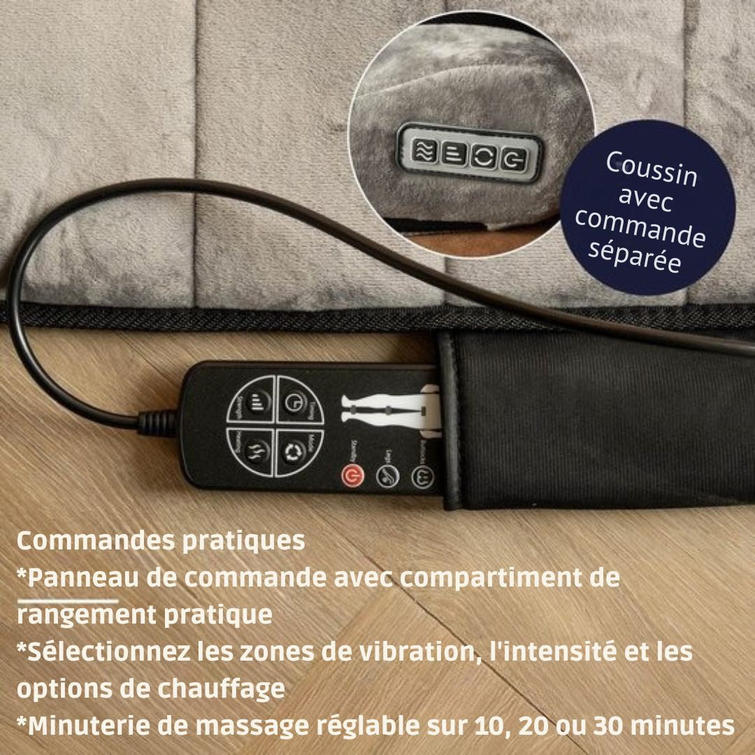Matelas de massage électrique - BREND - Avec chaleur - 5 modes de vibration et 3 intensités - Coussin de massage - 170X55 cm - Gris