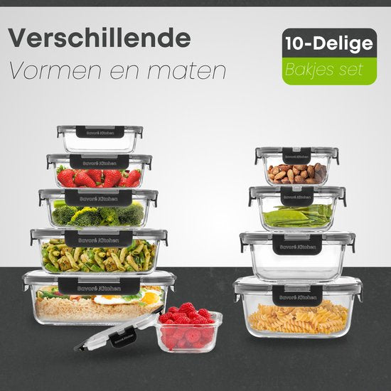 Savoré Kitchen Preserving Trays Set - Meal Prep Trays - Freezer Trays Glass - Airtight - 10 Pieces