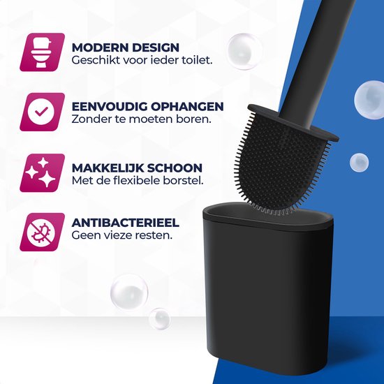 Roegaarden Brosse WC avec support - Brosse WC - Silicone - A poser et à suspendre - Noir entier