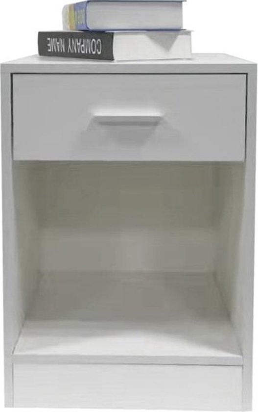 Meuble de chevet avec tiroir et compartiment de rangement ouvert 60 cm de haut blanc