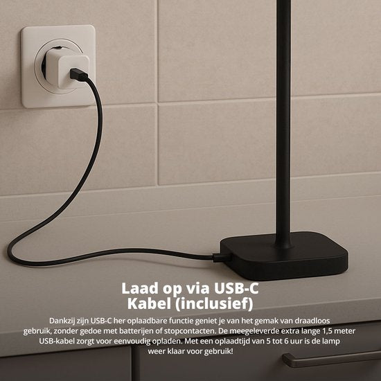 FlinQ Smart Table Lamp Lume - Rechargeable et avec Touch Control - Pour la chambre à coucher et le salon - Lampe sans fil aussi comme lampe de sol - Dimmable et idéale pour la table de chevet - Industriel - Blanc