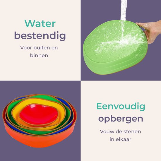 Qwali Stacking stones set - 5 pieces - Montessori - Toys - Educational - Step - Stepping stones - Children - Educational games - Balance - Motor skills - River stones - Board - Balance game - Balance