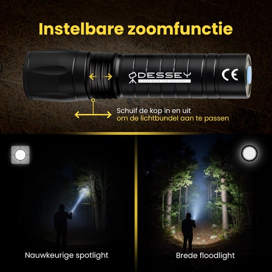 ODESSEY Lampe de poche LED rechargeable - 2-Pack - COB Lighting - avec dragonne - Lampe de poche militaire - Lampes de poche - Enfant - Noir