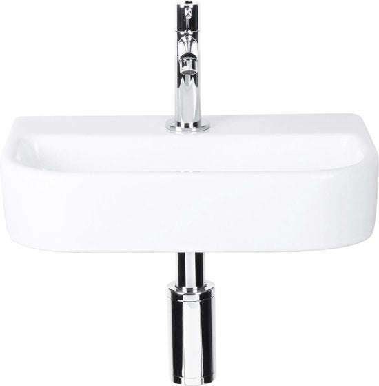 Differnz Fontaine ovale - Evier en pierre naturelle - Noir - Robinet droit - Chrome - Poignée standard - 38 x 24 x 8 cm
