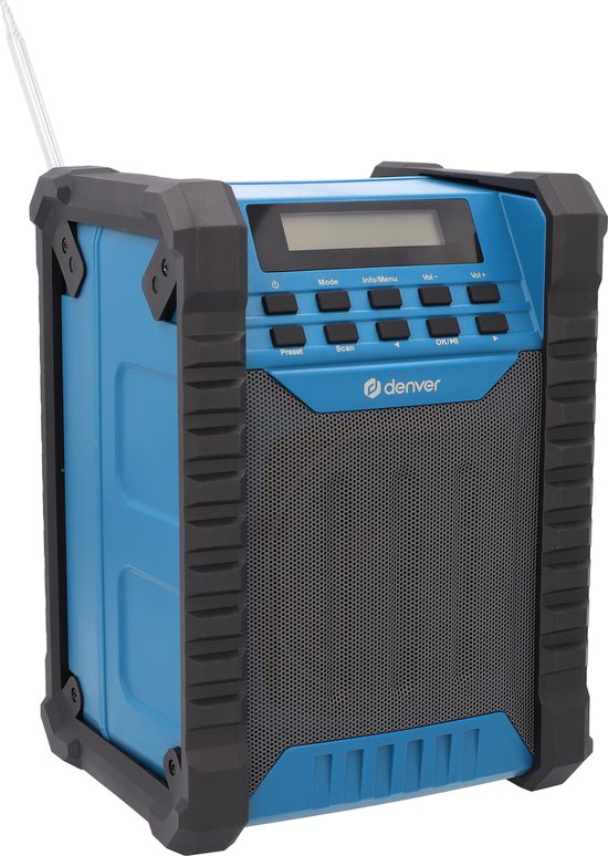 Denver Construction Radio DAB - Bluetooth - avec batterie - AUX - FM - USB-C - résistant aux éclaboussures - WRD60
