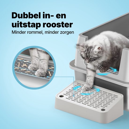 Jake and Jacky Stainless Steel Litter Box Hop In - Toilette pour chat en acier inoxydable - avec pelle à litière et support et marche de ramassage des gravillons - entrée par le haut - bac à litière ouvert 3 en 1 avec couvercle amovible - 60x40x38cm