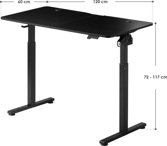 Bureau réglable électriquement - 120 x 60 cm - Noir