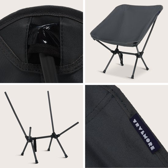 TRVLMORE Chaise de camping - pliable - capacité de charge 100KG - sac de transport inclus - chaise pliante - chaise de pêche - chaise de camping - chaise pliante - gris