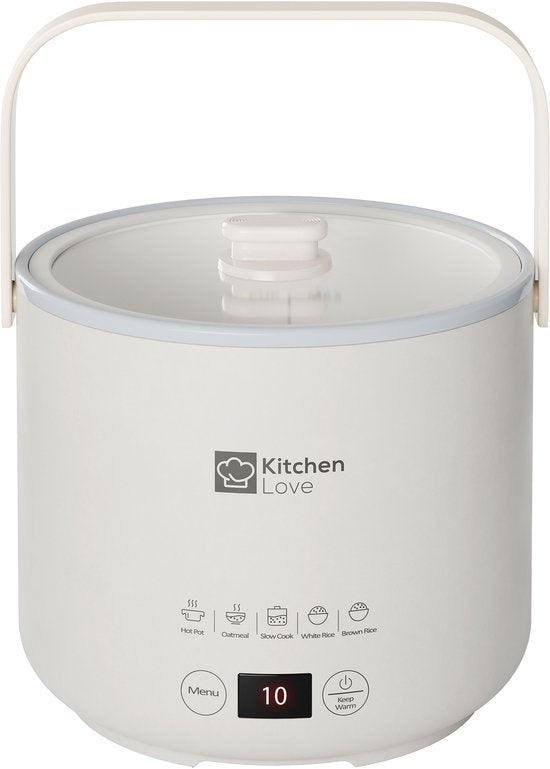 KitchenLove Cuiseur de riz - 0.4L - Multicuiseur - Cuiseur de riz - Mijoteuse - 1 à 2 personnes - Petit - Blanc crème