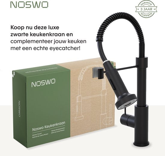 Noswo Mélangeur de cuisine avec bec extractible - Mélangeur de cuisine - Douchette - Extractible - Flexible - Noir