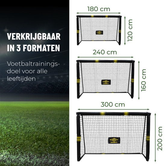 But de football Umbro - But de football 300 x 200 x 120 cm - But de football grand - Jouets d'extérieur pour enfants et adultes - Montage rapide - But d'entraînement de football - Métal - Noir/ Jaune
