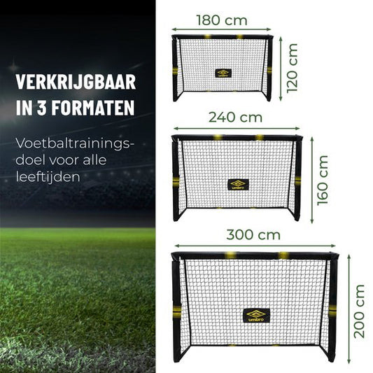 But de football Umbro - But de football 300 x 200 x 120 cm - But de football grand - Jouets d'extérieur pour enfants et adultes - Montage rapide - But d'entraînement de football - Métal - Noir/ Jaune