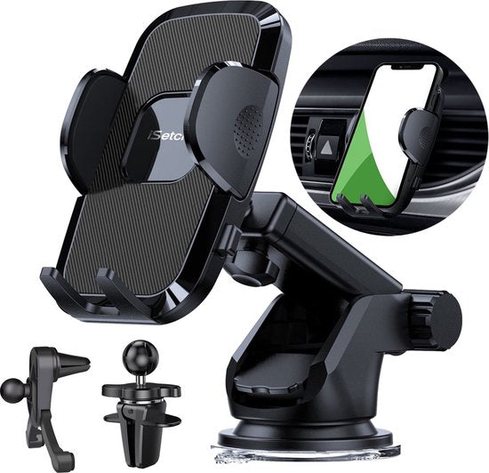 Support de téléphone iSetchi - Voiture - Ventouse extra-forte - 3 en 1 - Noir