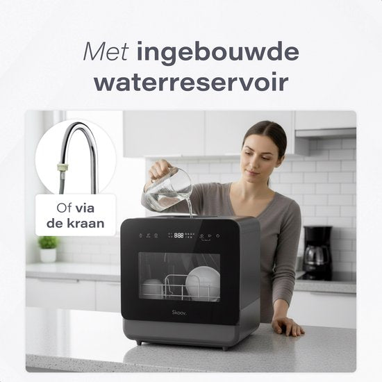 Skoov Mini lave-vaisselle avec réservoir d'eau PRO - 3 couverts - 6 programmes de lavage - Petit lave-vaisselle étroit à poser - Camping - Noir