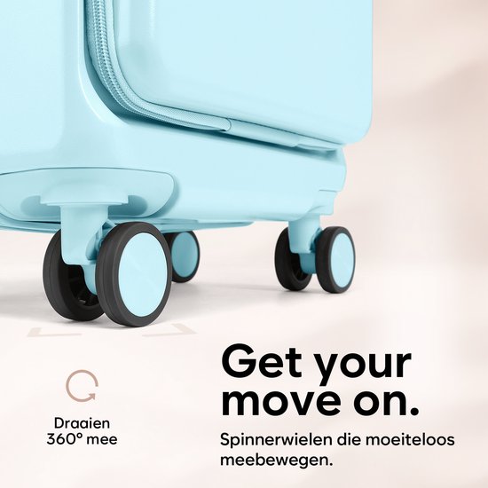 Skycases Hand Luggage Suitcase 35L - Lightweight Trolley - Spinner Wheels - TSA Lock and Laptop Compartment - Travel Suitcase with Handy Front Pocket - 55 cm - Light Blue