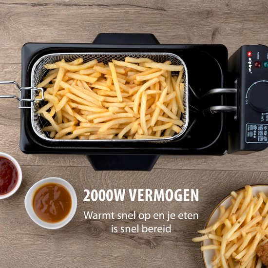 alpina Fryer - Poêle à frire - 3 litres - 2000 Watt - Acier inoxydable - Avec bouton thermostatique