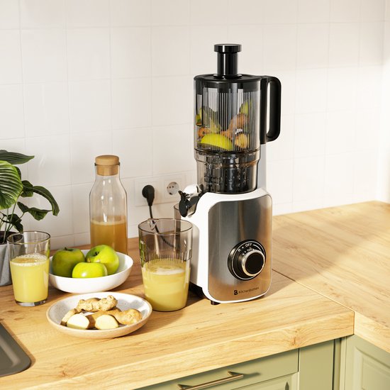 KitchenBrothers Slowjuicer - Vertical - Presse-agrumes - Presse-légumes et fruits - 126 mm - 750 ml - Blanc nacré / Blanc