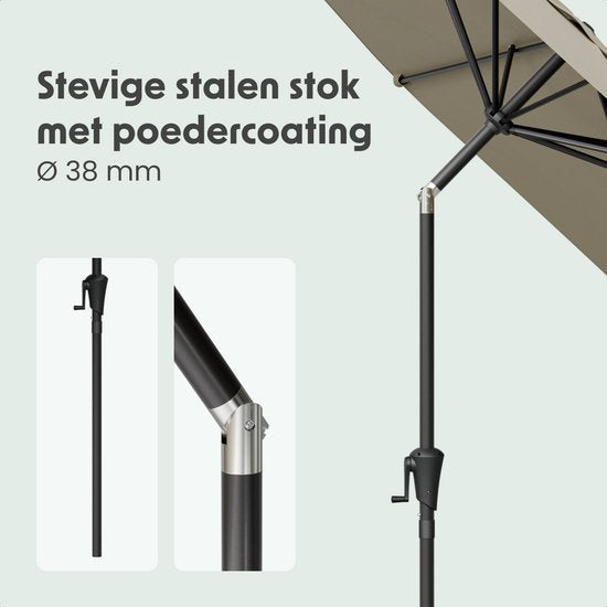 LifeGoods Parasol - Jardin - Ø300 cm - 30° inclinable - Imperméable - UPF50+ - Taupe
