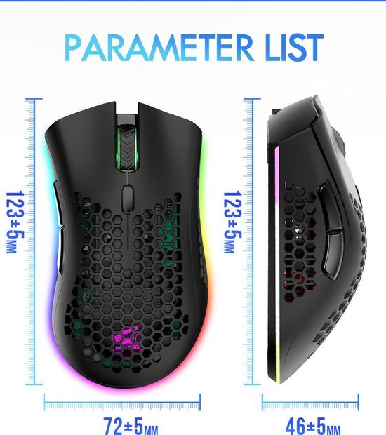 ZIYOU LANG X3 Wireless Gaming Mouse - Souris de jeu RVB en nid d'abeille - Souris de jeu - Noir
