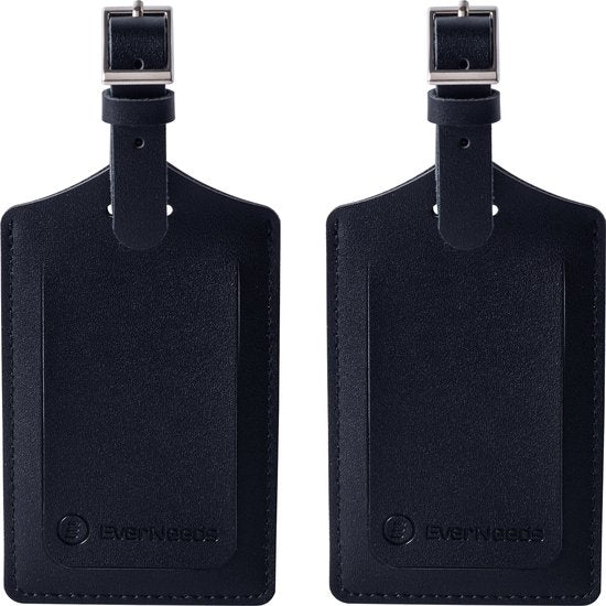 EverNeeds Etiquette de bagage - Etiquette de bagage pour valises - Etiquettes de bagage - Cuir PU - Noir - 2 pièces
