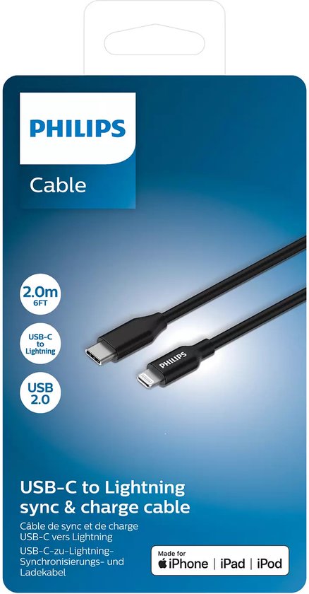 Philips DLC3106L/03 Câble de chargement - Câble USB-C vers Lightning