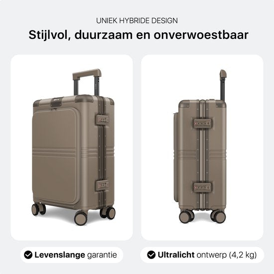 ONYX Hybrid Pro Hand Luggage Suitcase with Front Pocket 38 Litres - Recycled Polycarbonate and Zipperless Design - Travel Suitcase with TSA Lock and Spinner Wheels - Lightweight Trolley with Laptop Compartment - Desert Clay