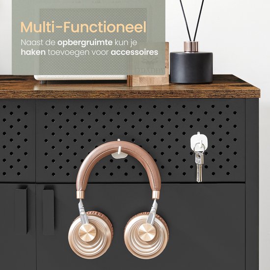 O'DADDY® Meuble de rangement en métal avec portes - Meuble TV - Nombreux rangements et flexibilité - Meuble TV - Buffet - Meuble de rangement intérieur - 80 cm - Noir/Marron vintage