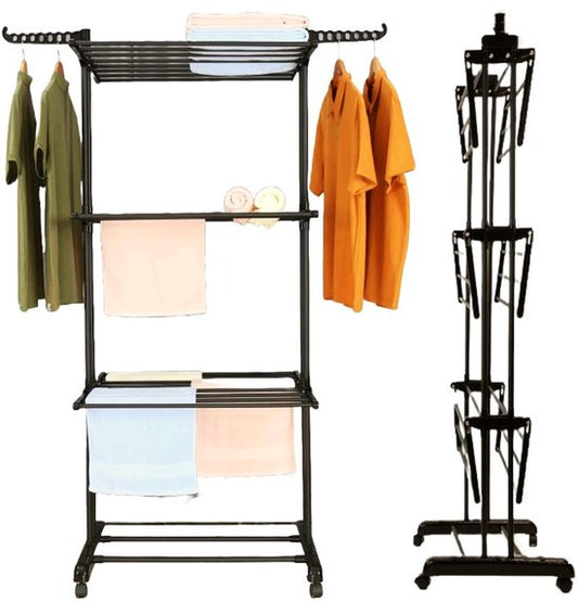 Porte-linge pliable - 75x64x178 cm - Tour de lavage - Tour de séchage à roulettes - Noir