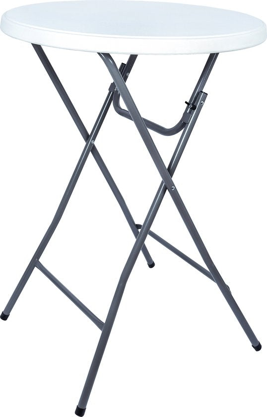 BRASQ Bartable Blanc/Gris ø80 x 110 cm - Table de bar - Table pliante - Pliable en plastique et métal pour l'intérieur et l'extérieur