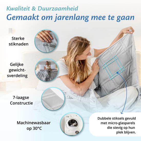 Couverture lestée Ella 9 kg - Couverture en coton OEKO-TEX 150 x 200cm - Couverture lestée - Blanc