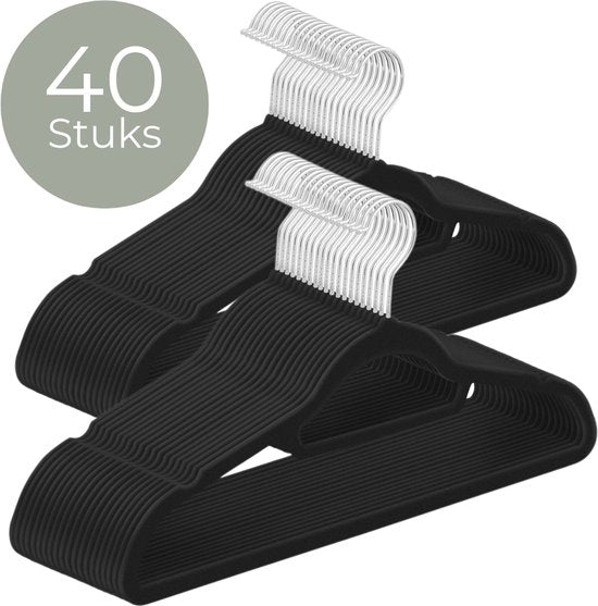O'DADDY® Velvet Coat hangers - Cintres - 40 Piece Clothes Hangers - Anti-slip - 43,5 cm - Cintres en plastique - Noir