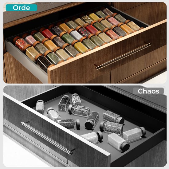 Soothe Spice Rack Drawer for 48 Spice Pots - Pull-out - 12 Set - Spice Organiser - Spice Rack - Acier inoxydable