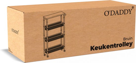 O'DADDY® Kitchen Trolley - Chariot à roulettes étroit - Ilot de cuisine - Chariot de service - Chariot de cuisine à roulettes - Chariot de cuisine - Design industriel - Bois brun - Métal noir