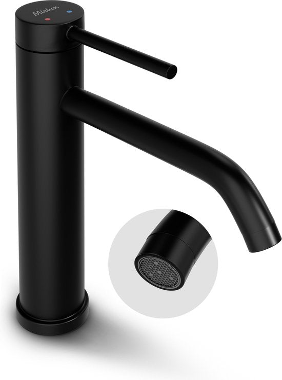 Mirlux Robinet de lavabo noir - Mélangeur de lavabo salle de bain - Robinet de lavabo - Robinet de lavabo / WC - Robinet - Robinet d'eau froide et chaude - Robinet de toilette eau froide et chaude