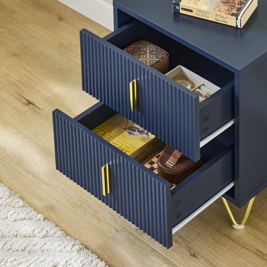 SoBuy Table de chevet, table de chevet avec 2 tiroirs, table d'appoint moderne pour la chambre et le salon, bleu, 40 x 40 x 47 cm FBT115-B