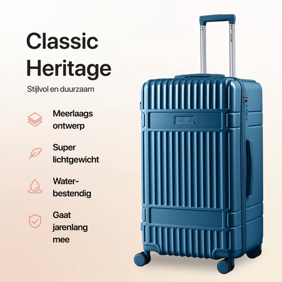 SKYCASES Valise de voyage à coffre - Classic Heritage - Valise extra-large - 110L - Serrure TSA - Trolley léger - 78x44x36 cm - Valise à roulettes à coffre - Roues pivotantes - Bleu foncé