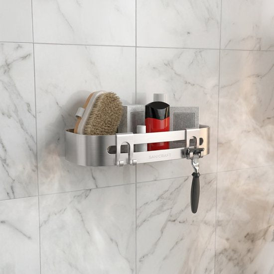 Sanicraft® Porte-douche - Pas de perçage - Convient à tout type de mur - Suspension - Inox - 2 pièces - Argent mat
