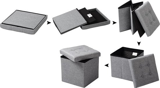 WOLTU Tabouret avec housse en lin,Tabouret de rangement pliable 37.5x37.5x38cm,Gris foncé