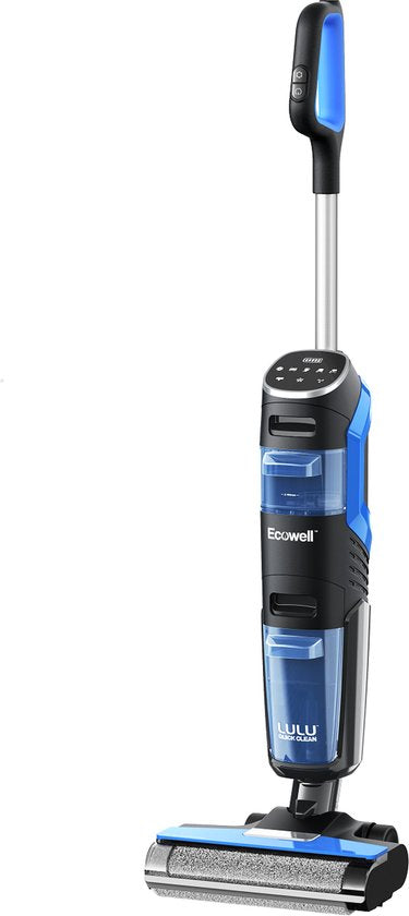 Ecowel MA03L aspirateur eau et poussière - aspirer et passer la serpillière en même temps - autonomie de 30 minutes - puissance d'aspiration de 8 kPA - station de base autonettoyante - nettoyage des bords - inclinaison de 160° - noir/bleu