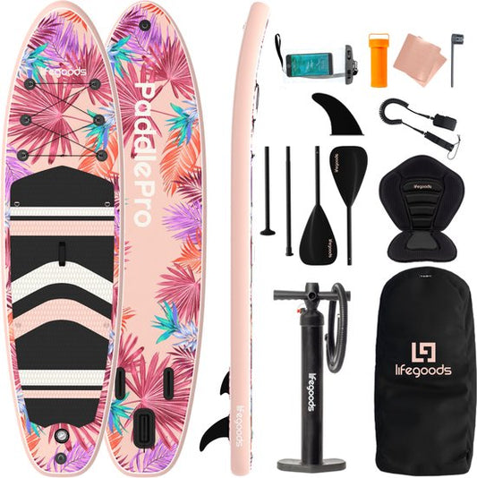 LifeGoods PaddlePro SUP Board - avec siège - Planche à pagaie gonflable - Ensemble complet - Max. 150KG - 320x81cm - Tropical Pink