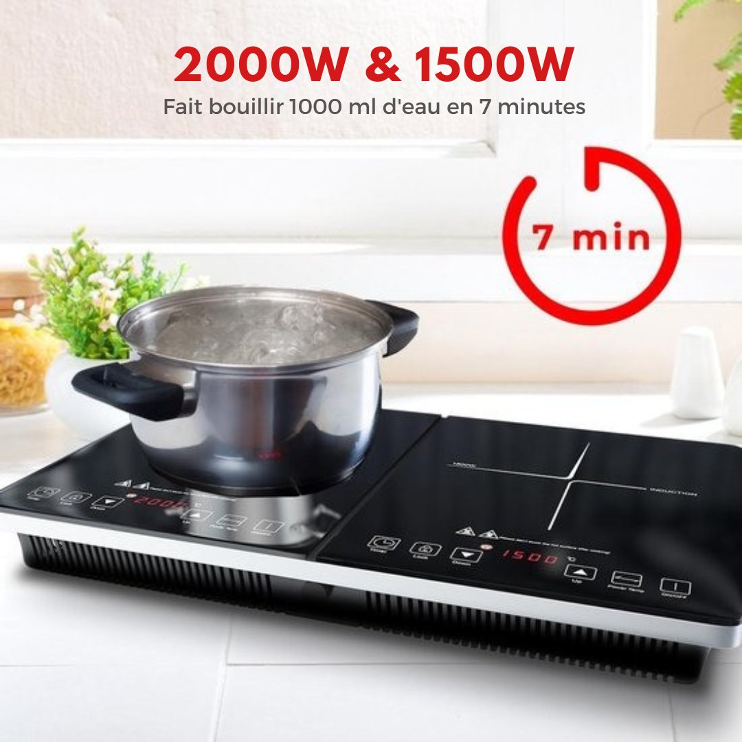 Plaque induction - KitchenBrothers - Table de cuisson transportable - 2 brûleurs - pose libre - 1500W + 2000W - acier inoxydable