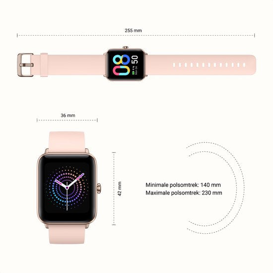 MAOO BOOST Smartwatch - protecteur d'écran inclus - étanche - Smartwatch femmes or rose - podomètre - montre - rose