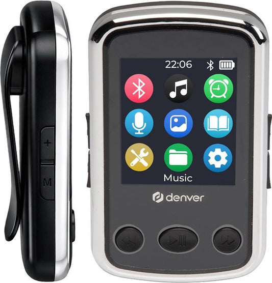 Lecteur MP3 Denver avec oreillettes - extensible jusqu'à 128 Go - Mode Shuffle/Repeat - Enfants et adultes - Clip de fixation - AUX - MPS320B - Noir